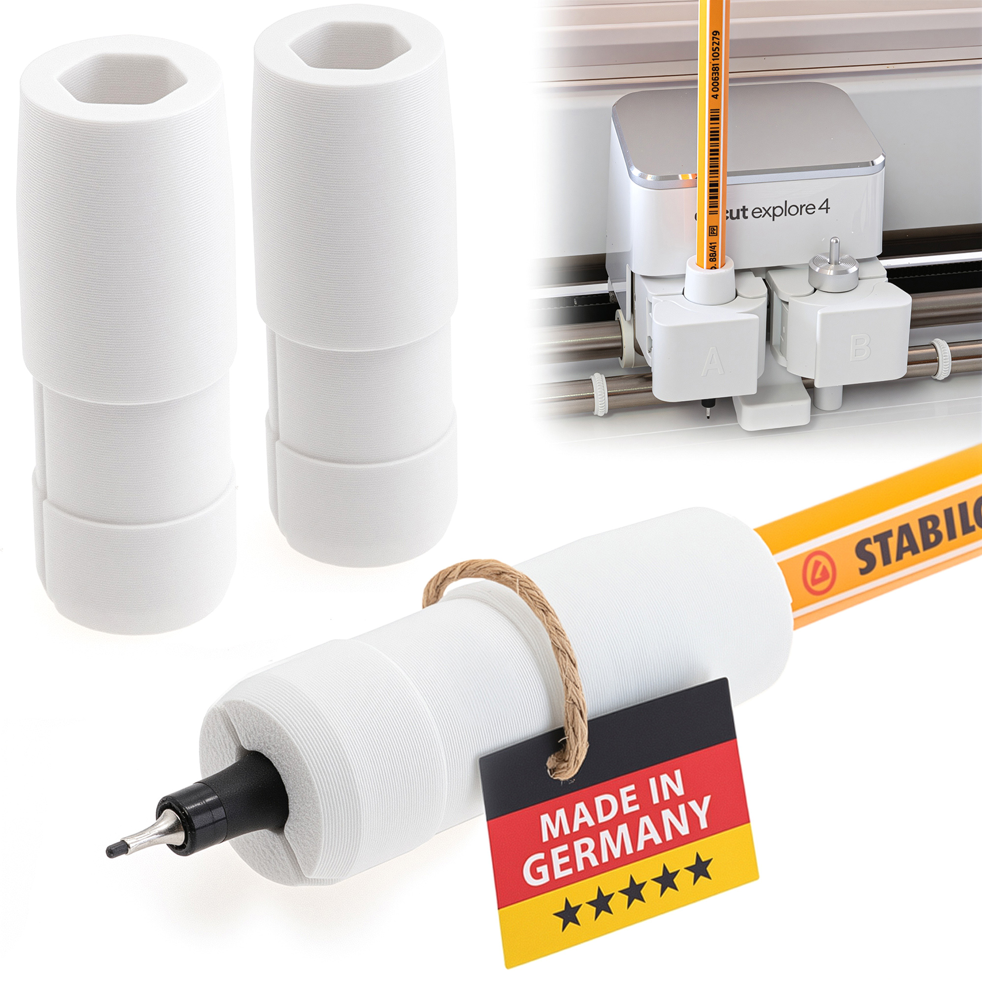 Doppelpack - Adapter für Stabilo Point88 Stifte für Cricut Maker Explorer Modelle PETG weiss