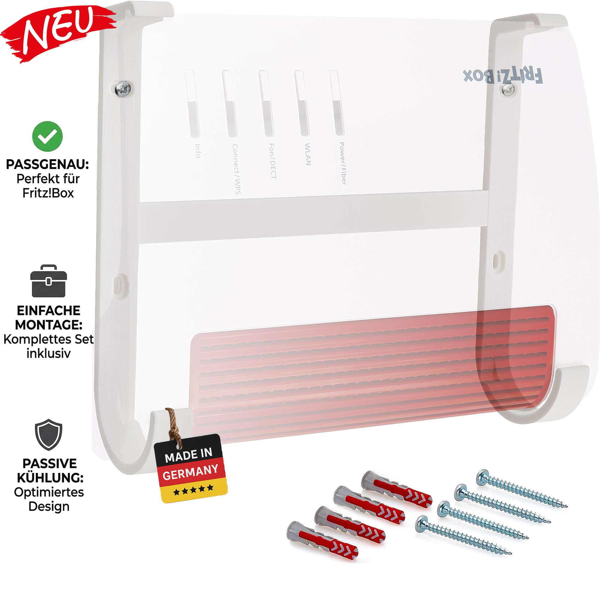 Babotech Snap Mini Wandhalterung für FritzBox 7530 6850 4050 4630 5530 7510 weiss